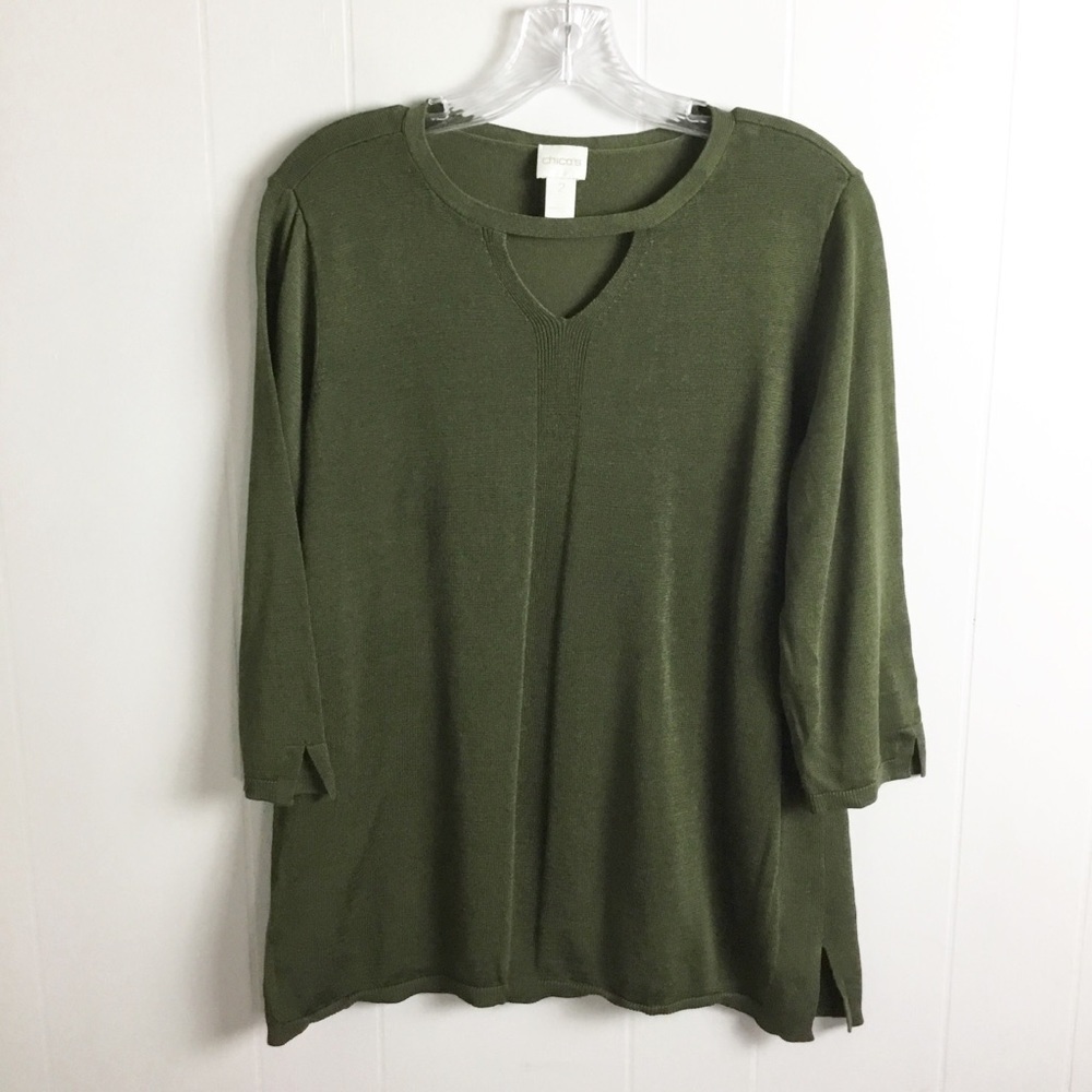 Chicos Olive Green 3/4 Sleeve Top Size 2 Large/12 Shirt
